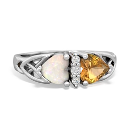 Opal Celtic Knot Double Heart 14K White Gold ring R5040