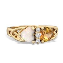 Opal Celtic Knot Double Heart 14K Yellow Gold ring R5040