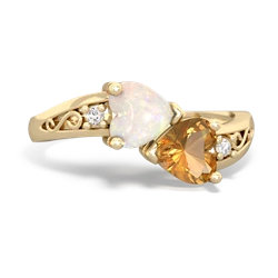 Opal Snuggling Hearts 14K Yellow Gold ring R2178