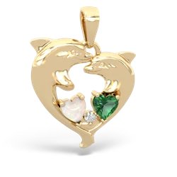 Opal Dolphin Heart 14K Yellow Gold pendant P5820