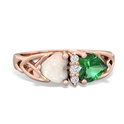 Opal Celtic Knot Double Heart 14K Rose Gold ring R5040