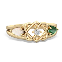 Opal Hearts Intertwined 14K Yellow Gold ring R5880