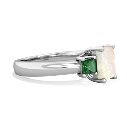 Opal Three Stone Emerald-Cut Trellis 14K White Gold ring R4021