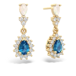 Opal Halo Pear Dangle 14K Yellow Gold earrings E1882