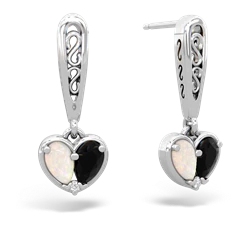 Opal Filligree Heart 14K White Gold earrings E5070