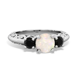 Opal Art Deco Eternal Embrace Engagement 14K White Gold ring C2003