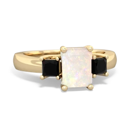 Opal Three Stone Emerald-Cut Trellis 14K Yellow Gold ring R4021