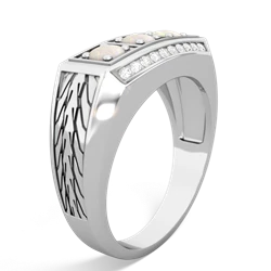 White Topaz Three Stone Tire Tread Men's 14K White Gold ring R0520