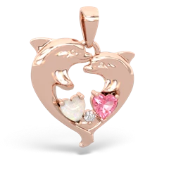 Opal Dolphin Heart 14K Rose Gold pendant P5820