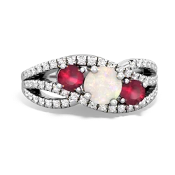 Opal Three Stone Aurora 14K White Gold ring R3080