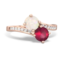 Opal Channel Set Two Stone 14K Rose Gold ring R5303