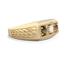 Opal Three Stone Tire Tread Men's 14K Yellow Gold ring R0520