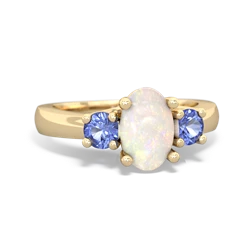 Opal Three Stone Oval Trellis 14K Yellow Gold ring R4024