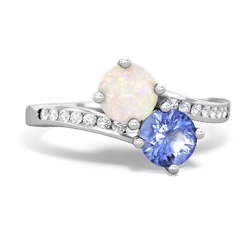 Opal Channel Set Two Stone 14K White Gold ring R5303