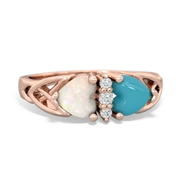 Opal Celtic Knot Double Heart 14K Rose Gold ring R5040