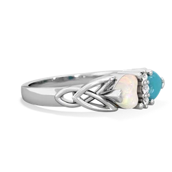 Opal Celtic Knot Double Heart 14K White Gold ring R5040