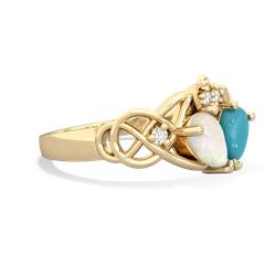 Opal 'One Heart' Celtic Knot Claddagh 14K Yellow Gold ring R5322