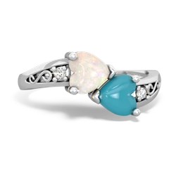 Opal Snuggling Hearts 14K White Gold ring R2178