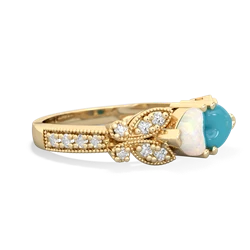 Opal Diamond Butterflies 14K Yellow Gold ring R5601