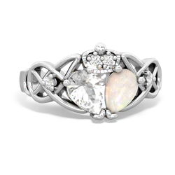 Opal 'One Heart' Celtic Knot Claddagh 14K White Gold ring R5322