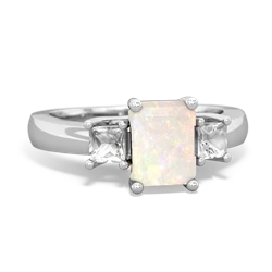 Opal Three Stone Emerald-Cut Trellis 14K White Gold ring R4021