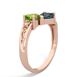 Peridot Snuggling Hearts 14K Rose Gold ring R2178