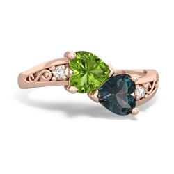 Peridot Snuggling Hearts 14K Rose Gold ring R2178