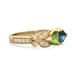 Peridot Diamond Butterflies 14K Yellow Gold ring R5601