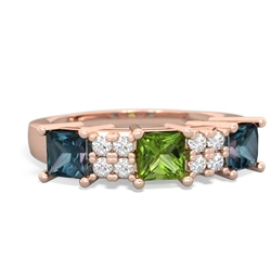 Peridot Three Stone Diamond Cluster 14K Rose Gold ring R2592