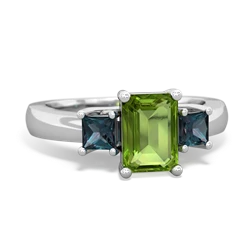 Peridot Three Stone Emerald-Cut Trellis 14K White Gold ring R4021