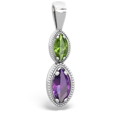 Peridot Antique-Style Halo 14K White Gold pendant P5700