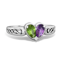 Peridot Filligree 'One Heart' 14K White Gold ring R5070