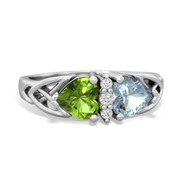 Peridot Celtic Knot Double Heart 14K White Gold ring R5040