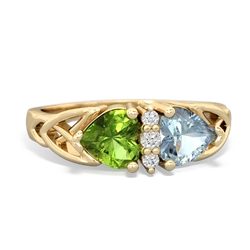 Peridot Celtic Knot Double Heart 14K Yellow Gold ring R5040