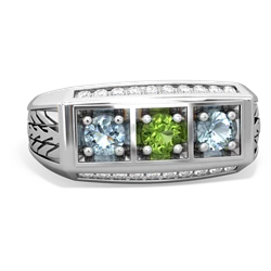 Peridot Three Stone Tire Tread Men's 14K White Gold ring R0520