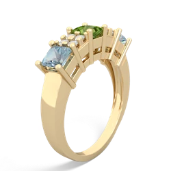 Peridot Three Stone Diamond Cluster 14K Yellow Gold ring R2592