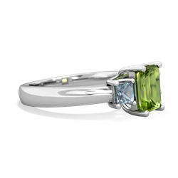 Peridot Three Stone Emerald-Cut Trellis 14K White Gold ring R4021