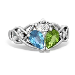 Peridot 'One Heart' Celtic Knot Claddagh 14K White Gold ring R5322