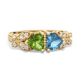 Peridot Diamond Butterflies 14K Yellow Gold ring R5601