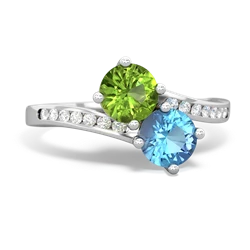 Peridot Channel Set Two Stone 14K White Gold ring R5303