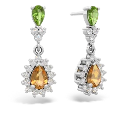 Peridot Halo Pear Dangle 14K White Gold earrings E1882