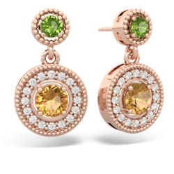 Peridot Halo Dangle 14K Rose Gold earrings E5319