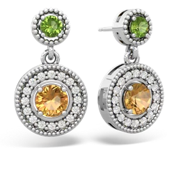 Peridot Halo Dangle 14K White Gold earrings E5319