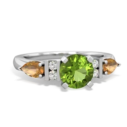 Peridot 6Mm Round Eternal Embrace Engagement 14K White Gold ring R2005