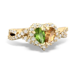 Peridot Diamond Twist 'One Heart' 14K Yellow Gold ring R2640HRT