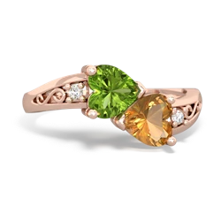 Peridot Snuggling Hearts 14K Rose Gold ring R2178