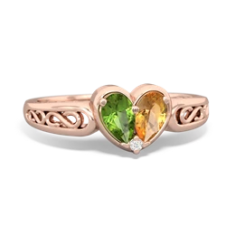 Peridot Filligree 'One Heart' 14K Rose Gold ring R5070