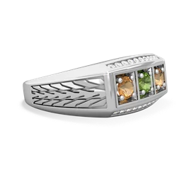 Peridot Three Stone Tire Tread Men's 14K White Gold ring R0520