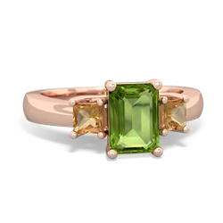 Peridot Three Stone Emerald-Cut Trellis 14K Rose Gold ring R4021