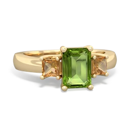 Peridot Three Stone Emerald-Cut Trellis 14K Yellow Gold ring R4021